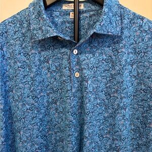Peter Millar Blue and Black Guitar Patterned Polo Shirt